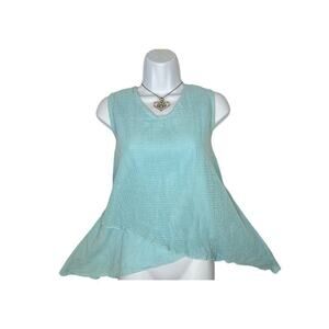 VTG Color Me Cotton 90s Blue Coastal Grandma sz XL Swing Netted Tank Lagenlook